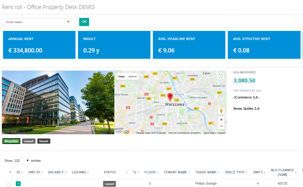  PropertyDesk Rent Roll zestawienie umów najmu dla Zarządcy Nieruchomości