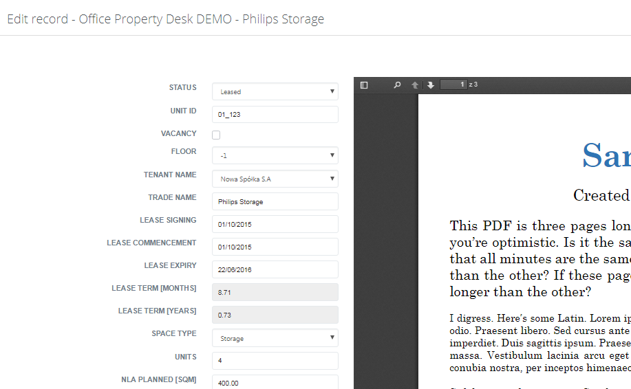 PropertyDesk Lease Abstract dla Zarządcy Nieruchomości